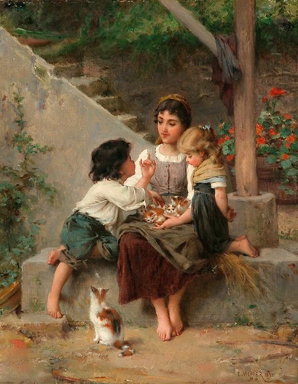 Emile Munier Playing with the Kittens